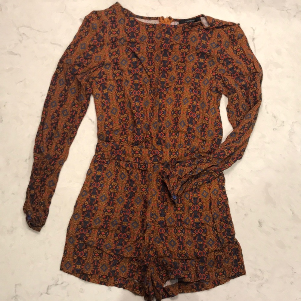 Paisley Nutmeg/Navy Long Sleeved Romper
